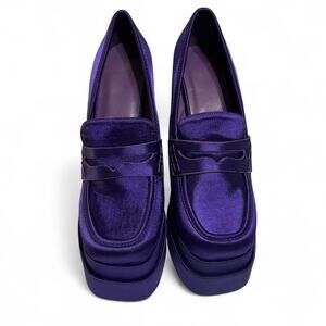 Satin Purple Platform Block Heels Loafer Shoe Whimsygoth Dark Academia Costume 6
